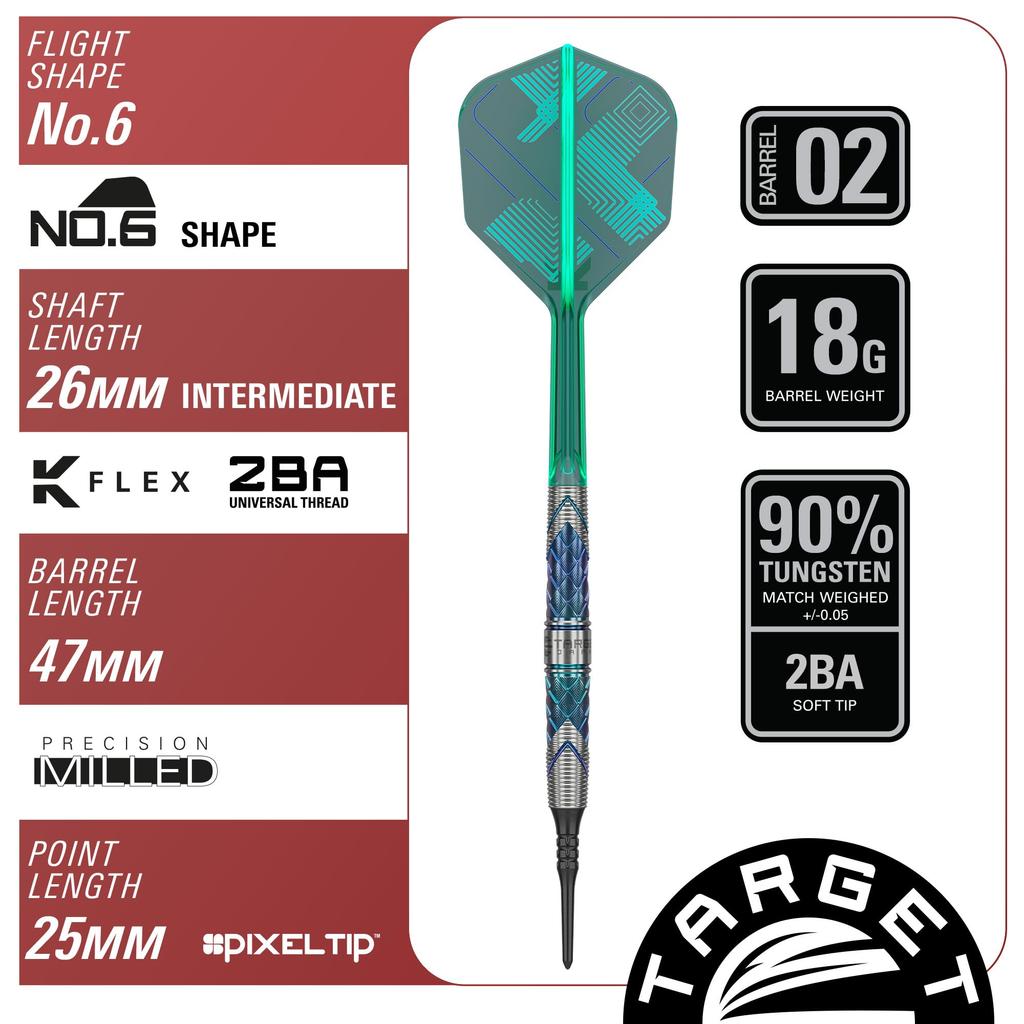 Target Japan KAZE SERIES CEROS Tungsten Soft Tip Dart Set 6 Shape Flights and 2BA Black Pixel Tip Series 90% K-Flex K-Flex No. Shafts, (Kaze Ceros)