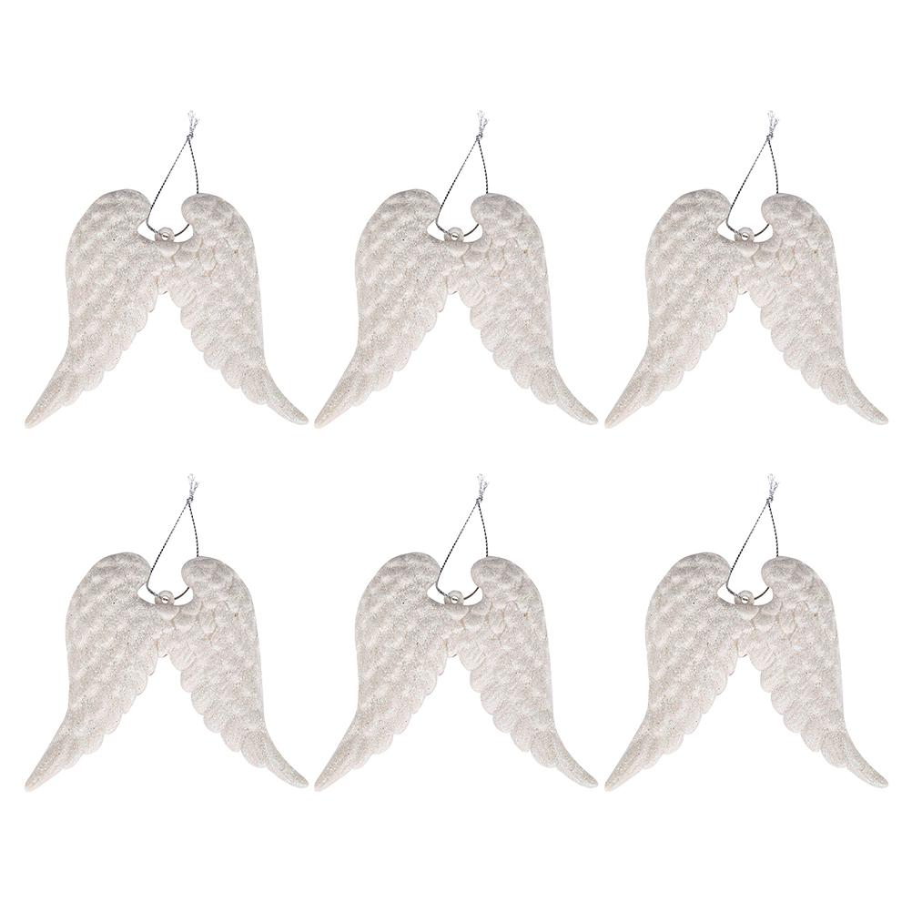 6Pcs Angel Wing Christmas Ornaments White Hanging Decor Xmas Tree Crafts Holiday DIY Project Photography Props
