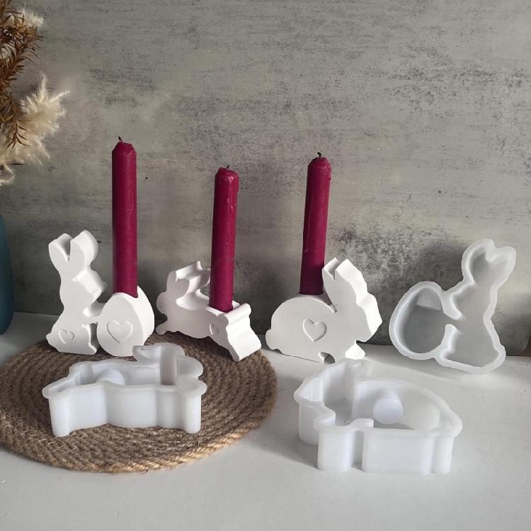 3PCS Silicone Candle Base Molds Resin Epoxy Molds Rabbit Shape Candle Holder Molds Silicone Texture Candlestick Moulds