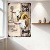 Rustic Vintage Farm Metal Tin Sign 'Hay Girl Hay' with Windmill, Barn, Sheep Illustrations Distressed Aged Wall Decor for Home,