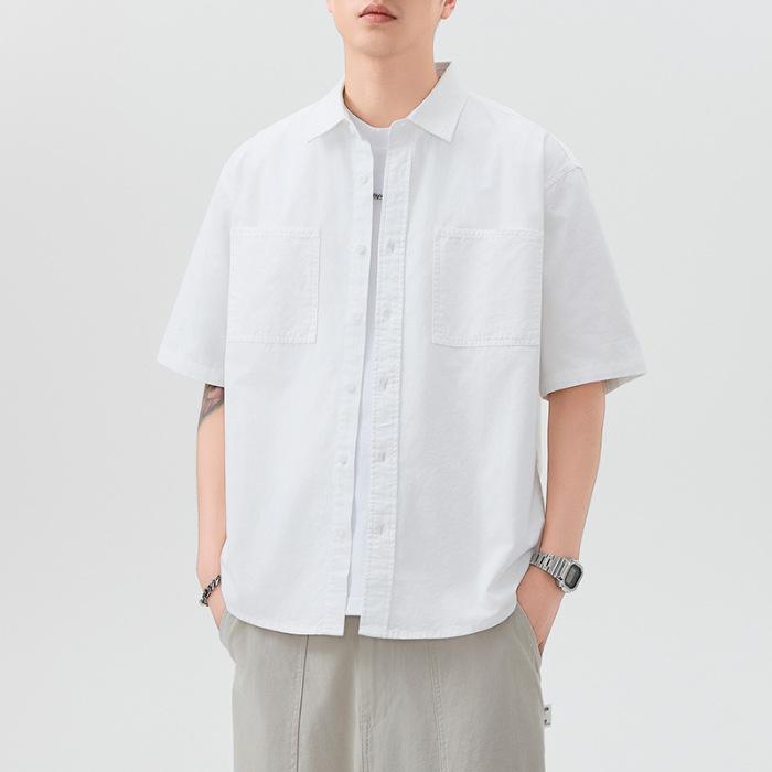 New Summer Pure Cotton Short-sleeved Shirt for Men's Japanese Simple Light Business Shirt American Style