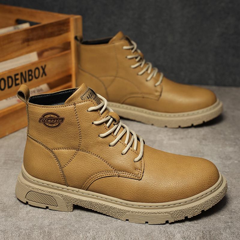 Classic Leather Men's Ankle Boots Fashion Man High Top Shoes New Outdoor Hiking Boots Comfy Male Casual Botas Motorcycle Boots