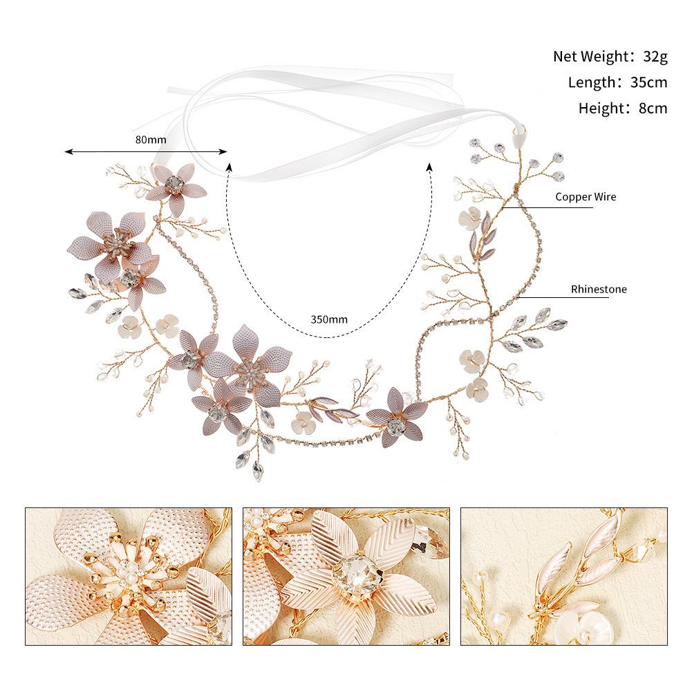 

Vintage Rhinestone Metal Flower Cross Headband Hanfu Qipao Wedding Hair Accessory Handmade Forehead Band For Photography
