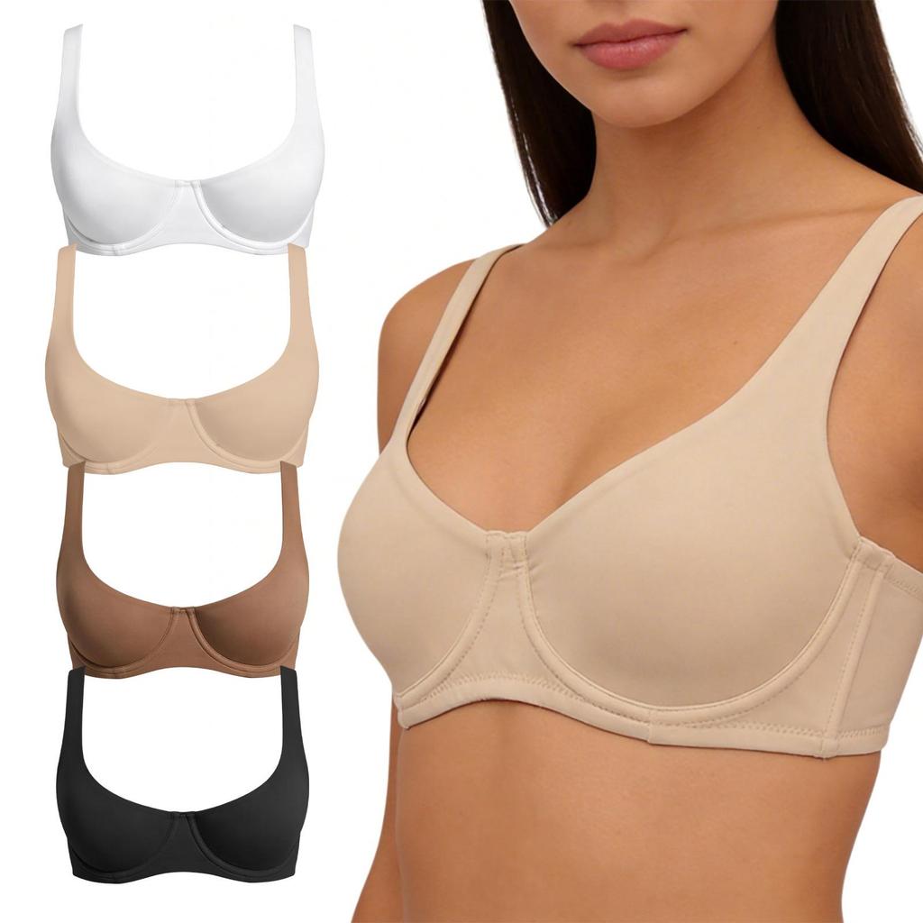 Zeriluna Nude Underwire Non-Padded Bra with Wide Straps - Comfortable, Skin-Friendly Push-Up Lingerie