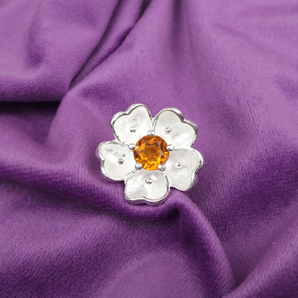 Natural Citrine Gemstone 925 Sterling Silver Boho Jewelry Statement Women's Ring CZR-1-2