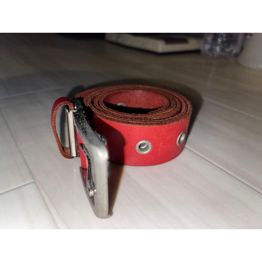 Used Genuine Leather, Red Leather Belt with Metal Buckle