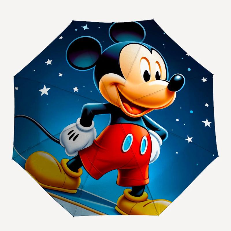 Mickey Mouse,Skateboarding Themed Automatic Opening and Closing Folding Umbrella, Reinforced 8 Ribs, Compact Travel Design, Fashionable Fold