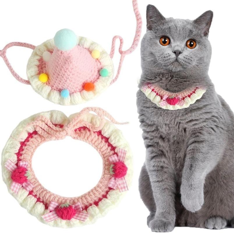 Verstellbares gestricktes Katzenhalsband - Weiches, sich öffnendes Kätzchen-Halsband mit Sicherheits-Schnalle zum Aufbrechen für bequemes Tragen des Haustiers