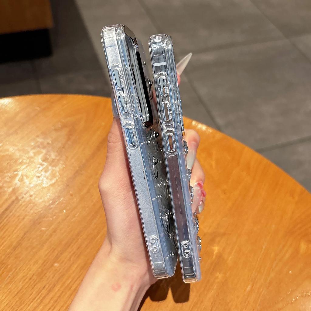 Clear Glitter 3D Silver Love Heart Case For Samsung Galaxy S25 S24 S23 Ultra Plus FE A56 A36 A26 A16 A55 A35 Epoxy Bumper Cover