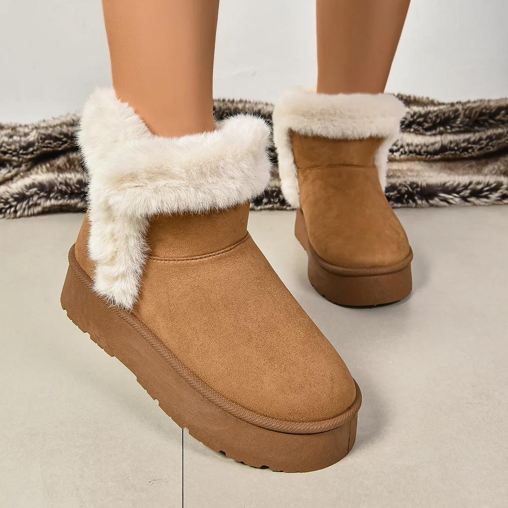 Thick Bottom Long Plush Snow Boots for Women 2024 Winter Chunky Platform Fur Ankle Boots Woman Non Slip Warm Cotton Padded Shoes