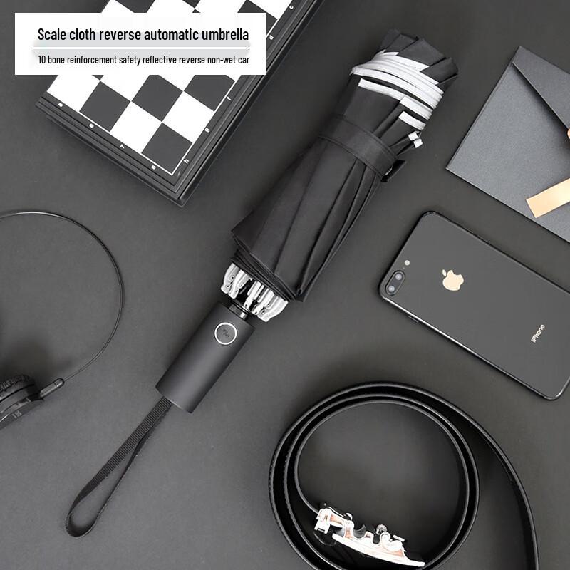 BoorEnjoy 10-Rib Reverse Automatic Folding Umbrella for Sun & Rain