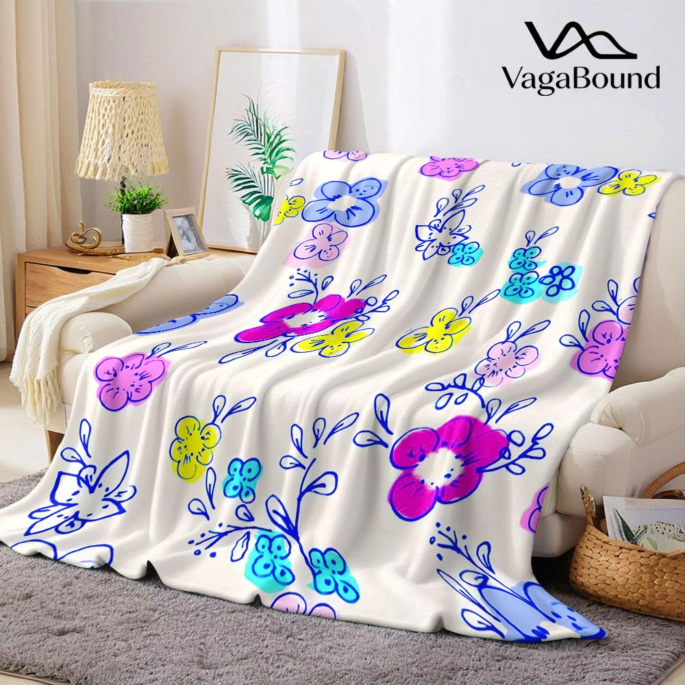 Sketch Floral Flannel Blanket Warm Soft Halloween Christmas Decorative Couch Warm Cozy All-Season Gift