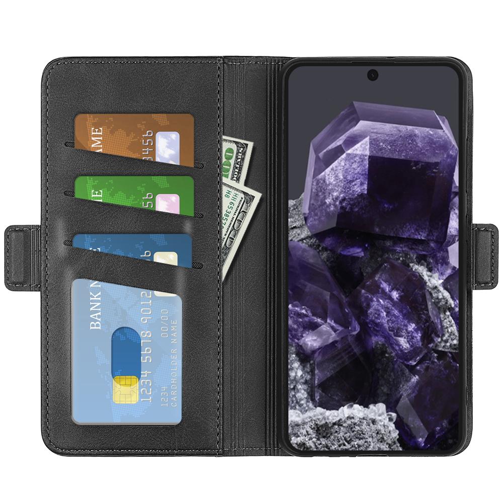 

For Google Pixel 8a Case PU Leather Dual Magnetic Clasp Protective Cover Black