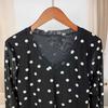 New V-neck White Polka-dot Double Layer Mesh Long-sleeved T-shirt Fashionable Mother's Slim Thin Top