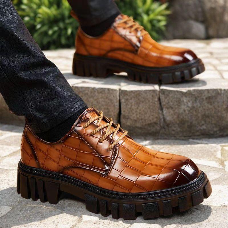 Fashion Men's Leather Shoes Fad Business Big Head Leather Shoe British Platform Soft Bottom Shoes Men Wedding Party Quality Dress Shoes