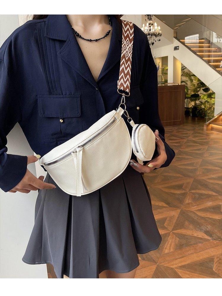 2026Casual Solid Color Commuter Bag Simple Western Style Street Style Fashi Crossbody Chest Bag Travel Waist Bag Two-piece Set