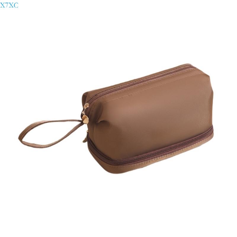 X7XC Double Layer Makeup Bag for Women Girls Solid Color Toiletry Bag Large Capacity Cosmetic Bag Cosmetic Bag
