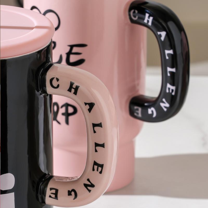 800ml Ceramic Travel Coffeel Mug With Lid And Straw Mug With Handle Creative Large Capacity Portable Water Cup