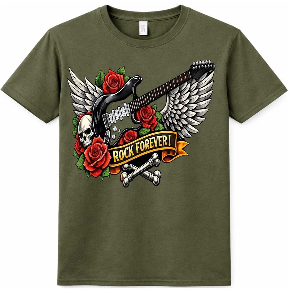 Guitar Skull T-Shirt Rock Music Wings Electric Guitarist Lover Gift Graphic Tee M