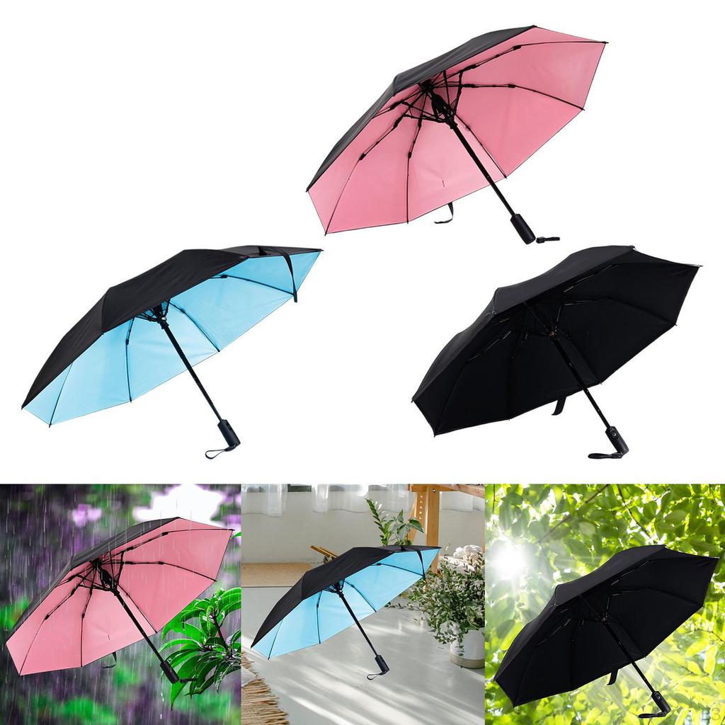 8 Rib Travel Umbrella with Cooling Fan Strong Compact Wind Resistance Three Folding Sunny