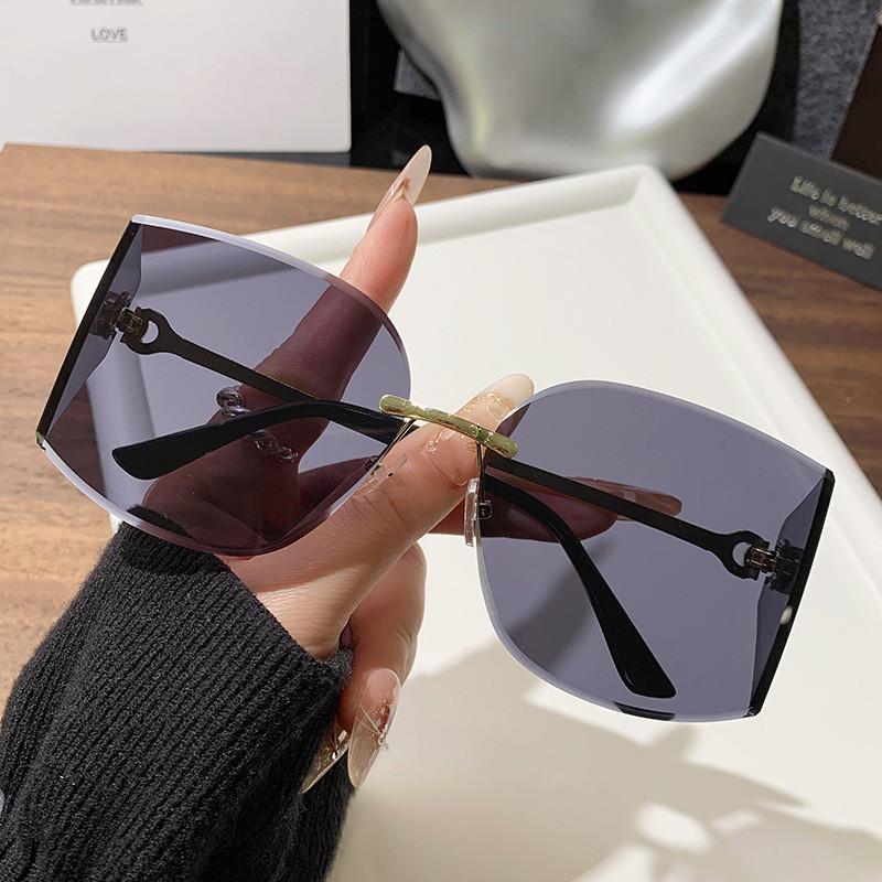 Frameless Geometric Style Sunglasses With Uv400 Protection For Travel And Parties All Gray