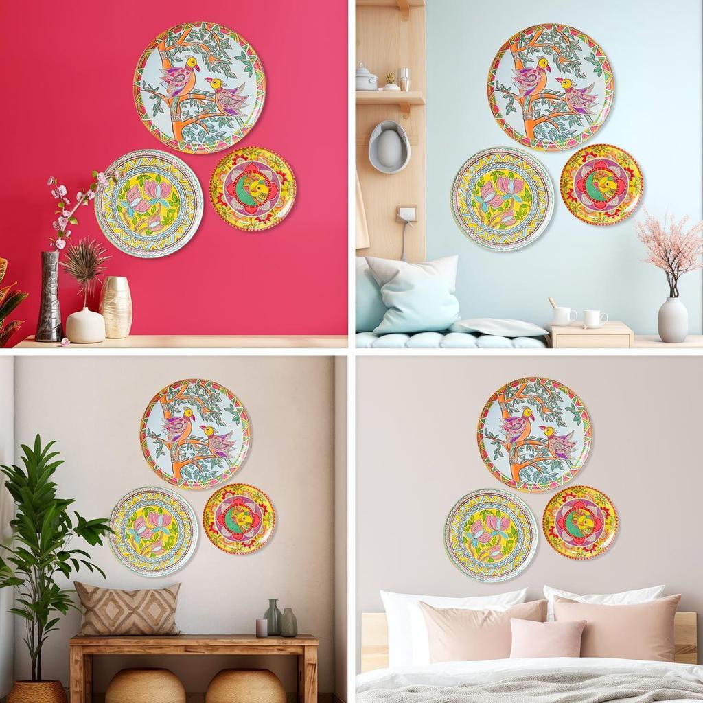 Madhubani Wall Plates for home decoration | Wall decor items for living room | Metal Wall Décor | Gift items for unisex  Set of 3 plate