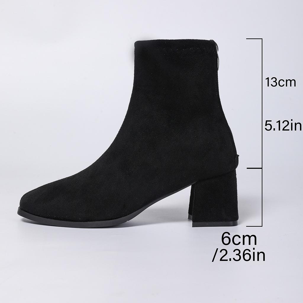 Foreign Trade New European and American Style Leopard Print Square Head Thick Heel Short Boots Women's Suede Medium Heel Short Tube Rear Zipper Martin
