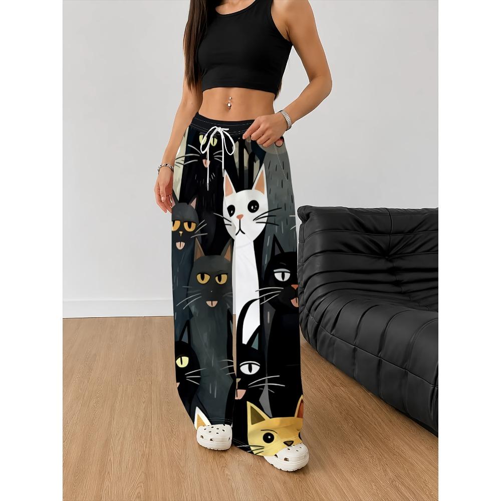 Women's Fashion Casual Wide-leg Pants, Trousers Drawstring Elastic Waist Spring and Autumn Outdoor Long Sweatpants