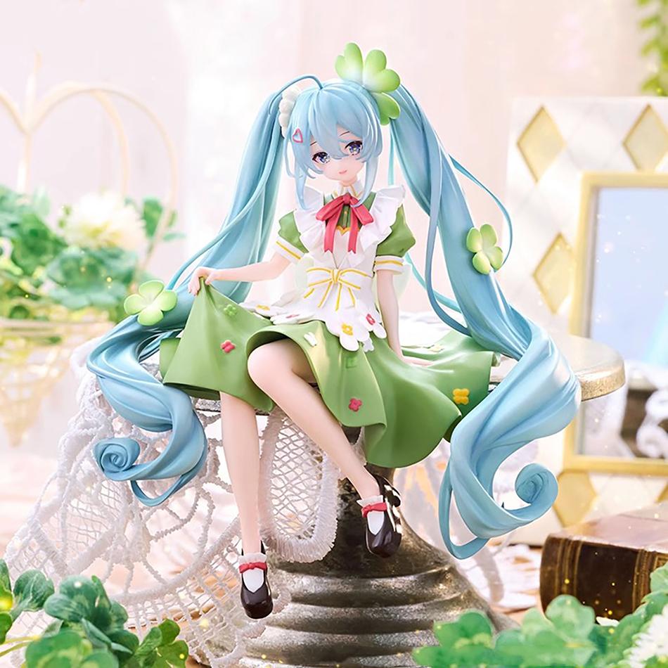 Anime Beautiful Girl Hatsune Miku Flower Fairy-Four-Leaf Clover PVC Animation Peripheral Desktop Decor Cute Ornaments Model Playthings