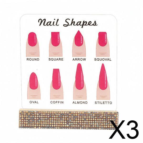 6xNail Shape Chart Rhinestone Acrylic Nail Display Stand Printed Clear for