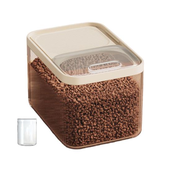 Grain Storage Barrel with Built-in Measuring Cup Clear Cover Large Capacity Wide Mouth Airtight Pet Food Container