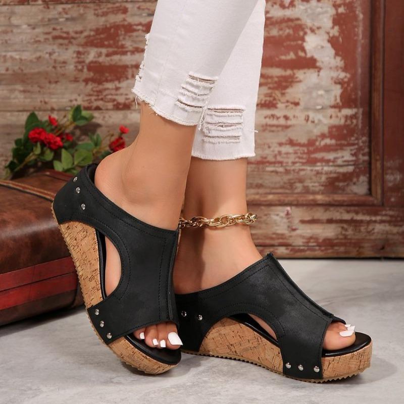 Women's Plus Size Roman Peep Toe Platform Sandals, Hook-and-Loop Chunky Heel Casual Slides
