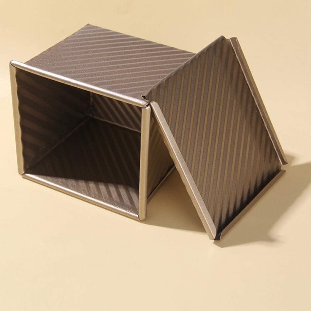 Bread Toast Box Mold Golden Carbon Steel Non Stick Ribbed Design Loaf Pan with Lid for Oven Baking L 11.6x10x11cm