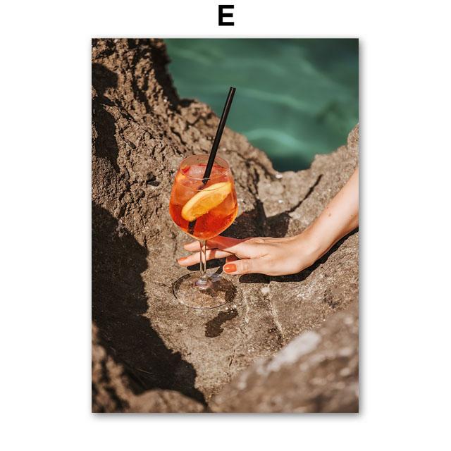 Sea Bathing Beach Girl Fruit Juice Nordic Landscape Posters Wall Art Canvas Painting Hotel Gallery Pictures Of Living Room Decor