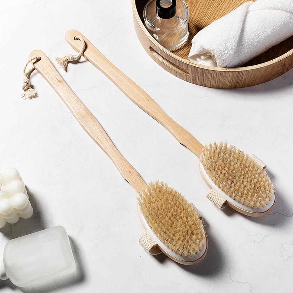 SPA Wooden Body Brush Natural Boar Bristle Organic Dry Skin Body Brush Bamboo Wet Back Shower Brushes Exfoliating Bathing Brush