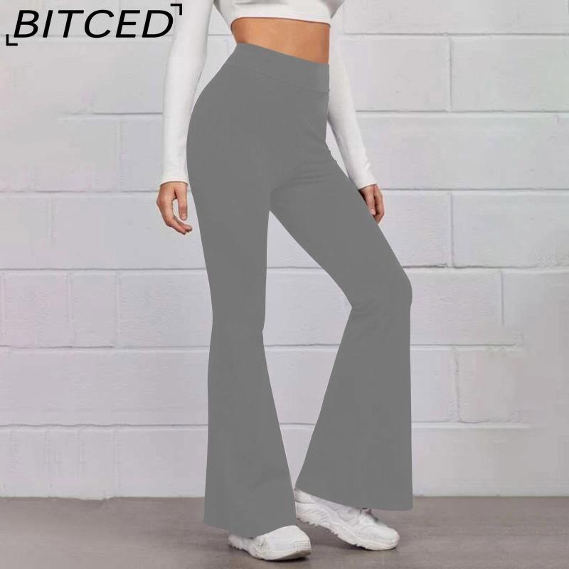 BITCED Women's Trousers Shiny Solid Color High Waist Trousers Spring Autumn Temperament Loose Straight Wide Leg Trousers Casual Wear