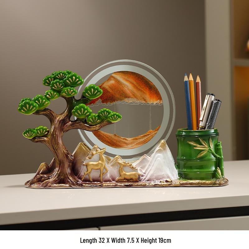 Pine Sand Painting Pen Holder Ornament: Luxurious Desktop Decoration Gift for Leaders and Teachers