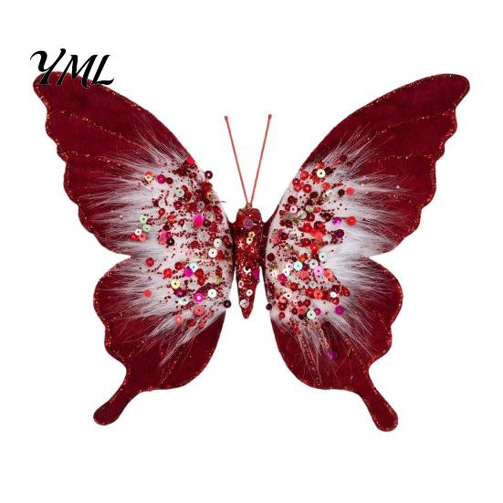 Decorative Butterflies for Christmas Trees Velvet Butterfly Ornaments, Artificial Glitter Sequins Xmas Tree Ornaments Decoration Holiday New