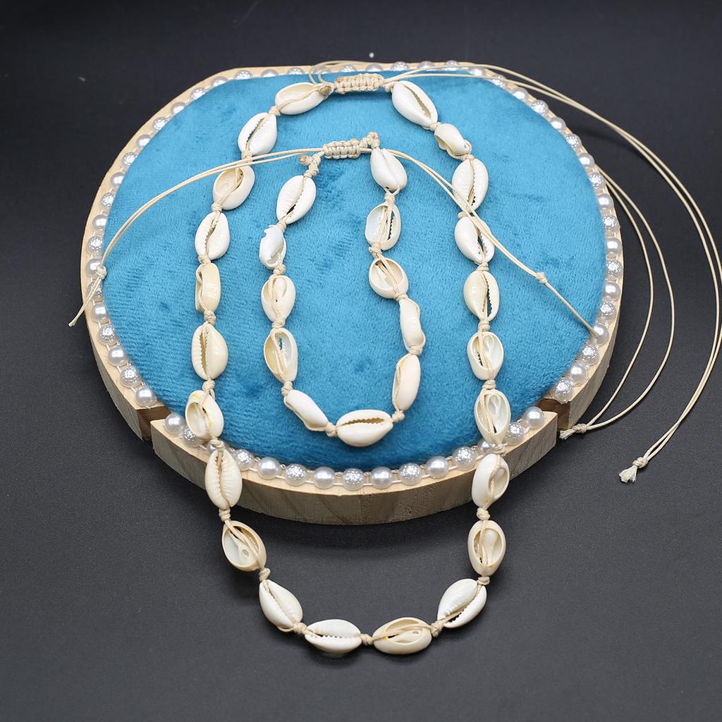 Natural Conch Shell Necklace 45cm White Beads Bracelet 19cm for DIY Women Exquisite Jewelry Elegant Party Accessories Gifts