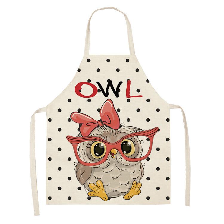 Cute Cartoon Animal Print Apron, Kawaii Cat & Owl Design, Kitchen Cooking Bib Multiple Sizes Available, Perfect for Baking Home