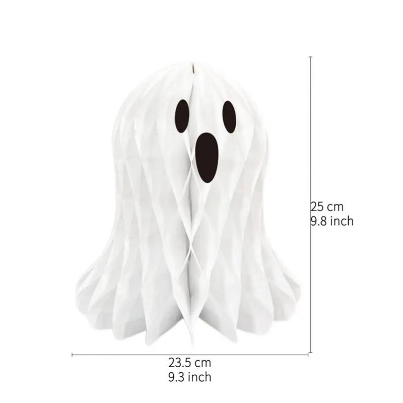 2 Stück Halloween Hängende Waben Weißer Geist 3D Papierlaterne Ornament für Halloween Party Haus Innen Außen Hof Dekoration