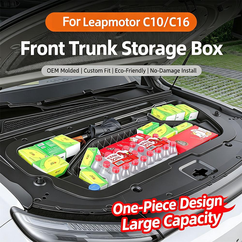 For Leapmotor C16/C10 EV 2024 2025 2026 2027 Front Trunk Storage Box Integrated With Leather pad Modification Accessories