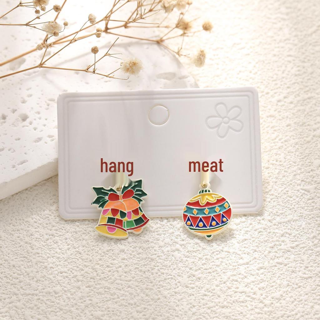 European & American Cartoon Rhinestone Christmas Earrings – High-End Asymmetrical Festive Jewelry for Women