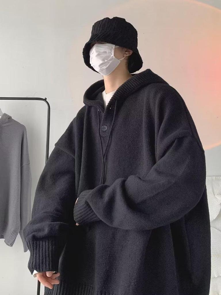 Men's Loose Knit Hooded Turtleneck Sweater - Japanese Retro Student Style for Spring and Autumn