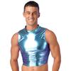 Mens Metallic Sleeveless Vest Faux Leather Crop Top Wet Look Clubwear Street Fashion
