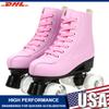 YYW Women Men Adult Two Line Skating Shoes With 4 Wheel Training Sneakers Purple Green Pu Leather Roller Skates Double Row Shoes