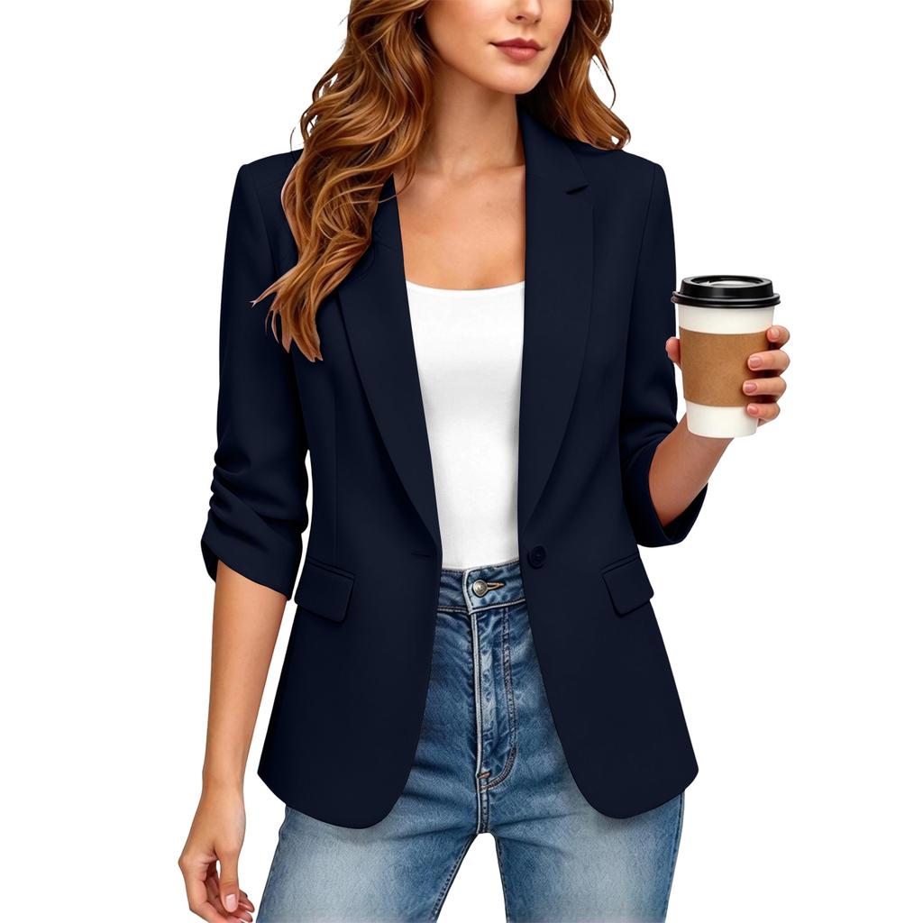 Women's Fall 3/4 Sleeve Color Open Front Cardigan Jacket for Business Casual Work