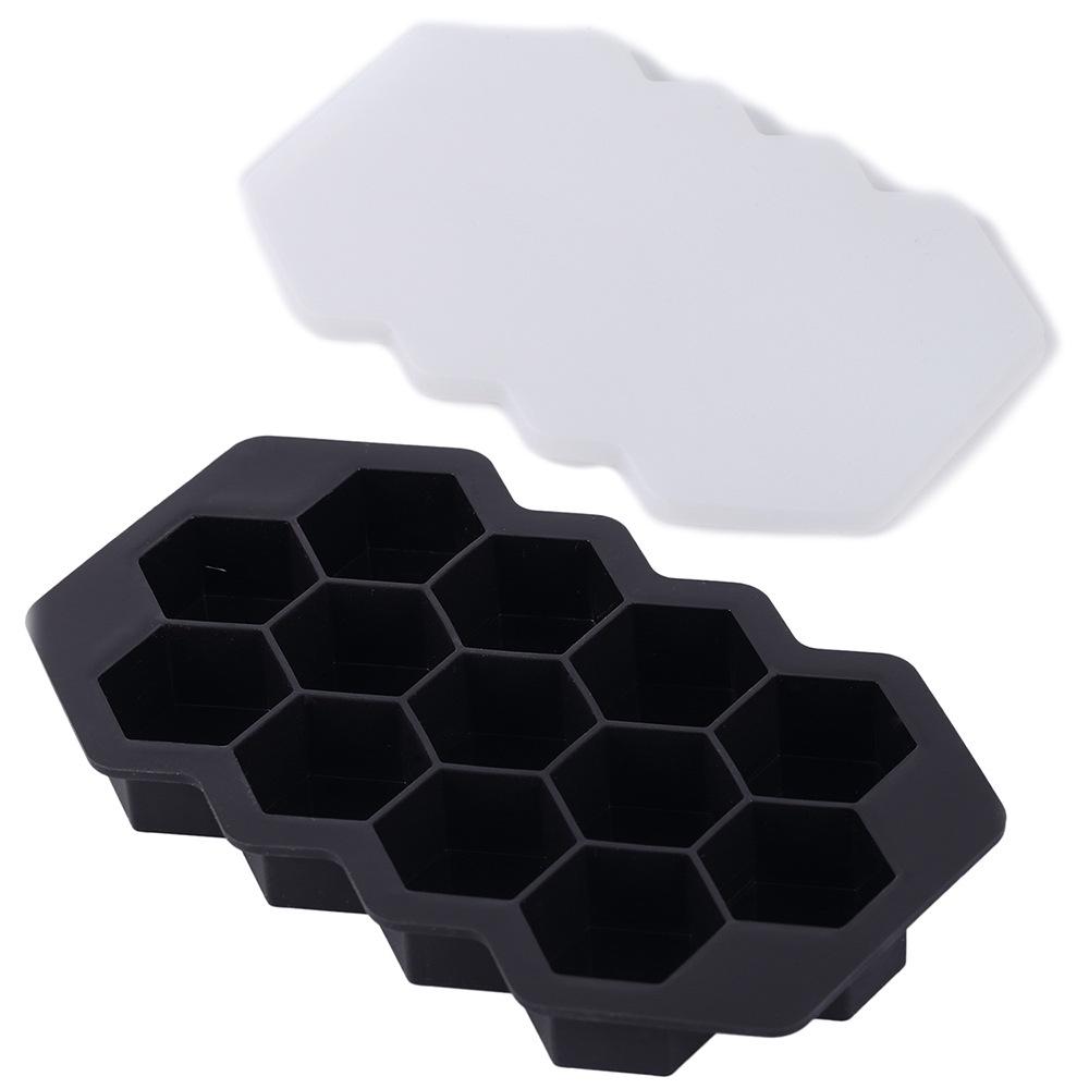 Silicone Ice Mold with Lid - Round & Square Large Ice Cube Tray, Six-Grid Honeycomb Design, 37 Cubes. Ice Mold