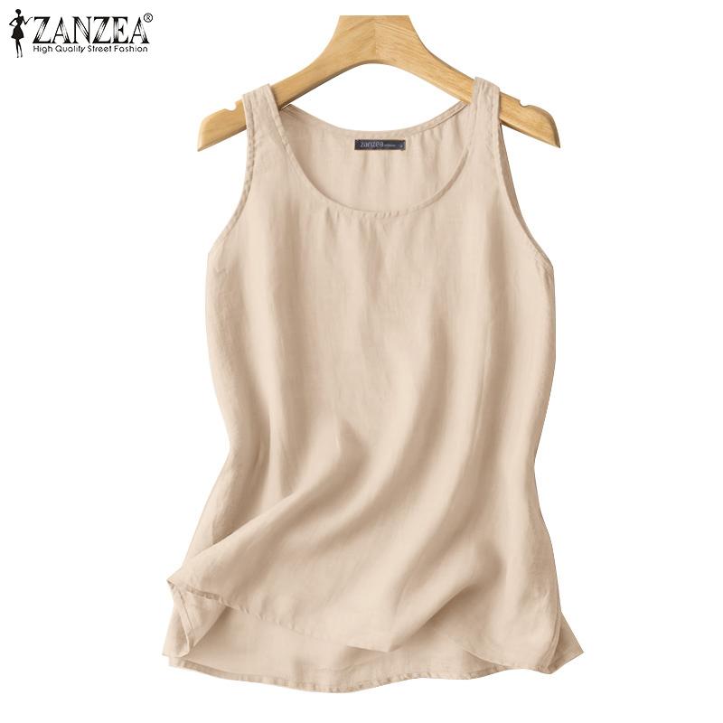 ZANZEA Women Casual O-neck Solid Color Sleeveless Tank Tops