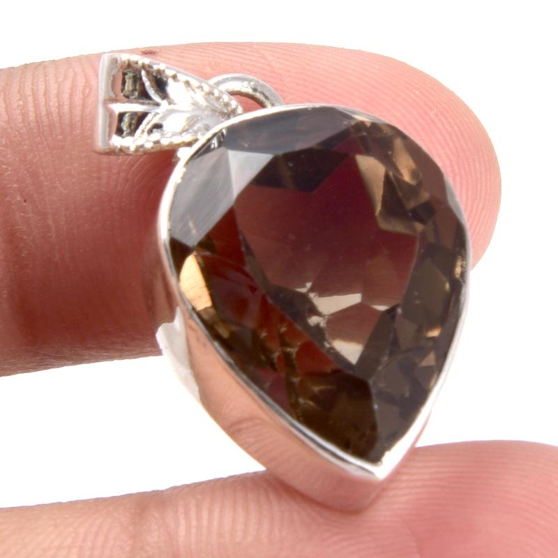 Natürlicher Rauchquarz Edelstein 925 Massiv Sterlingsilber Geschenk Anhänger 1.3" Z5i84